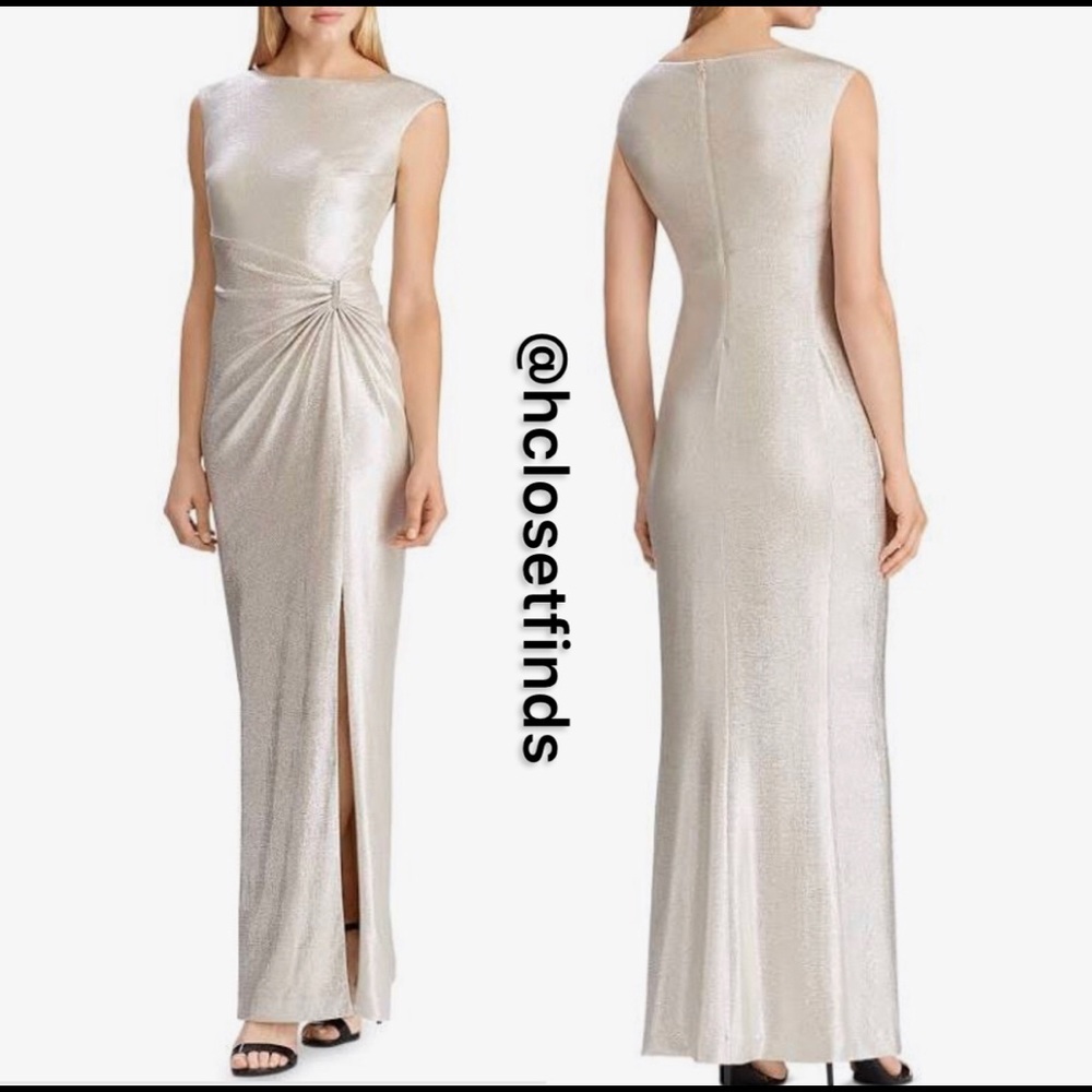 - NWT Ralph Lauren Womens Iliane Metallic Gathered Evening Dress